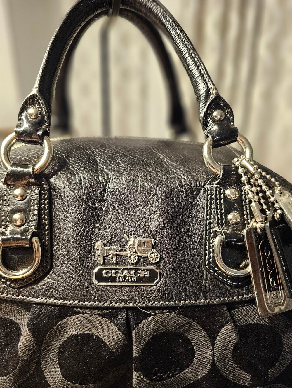**Coach Madison Sabrina Black Op Art Signature Satchel 12943** - Picture 8 of 14